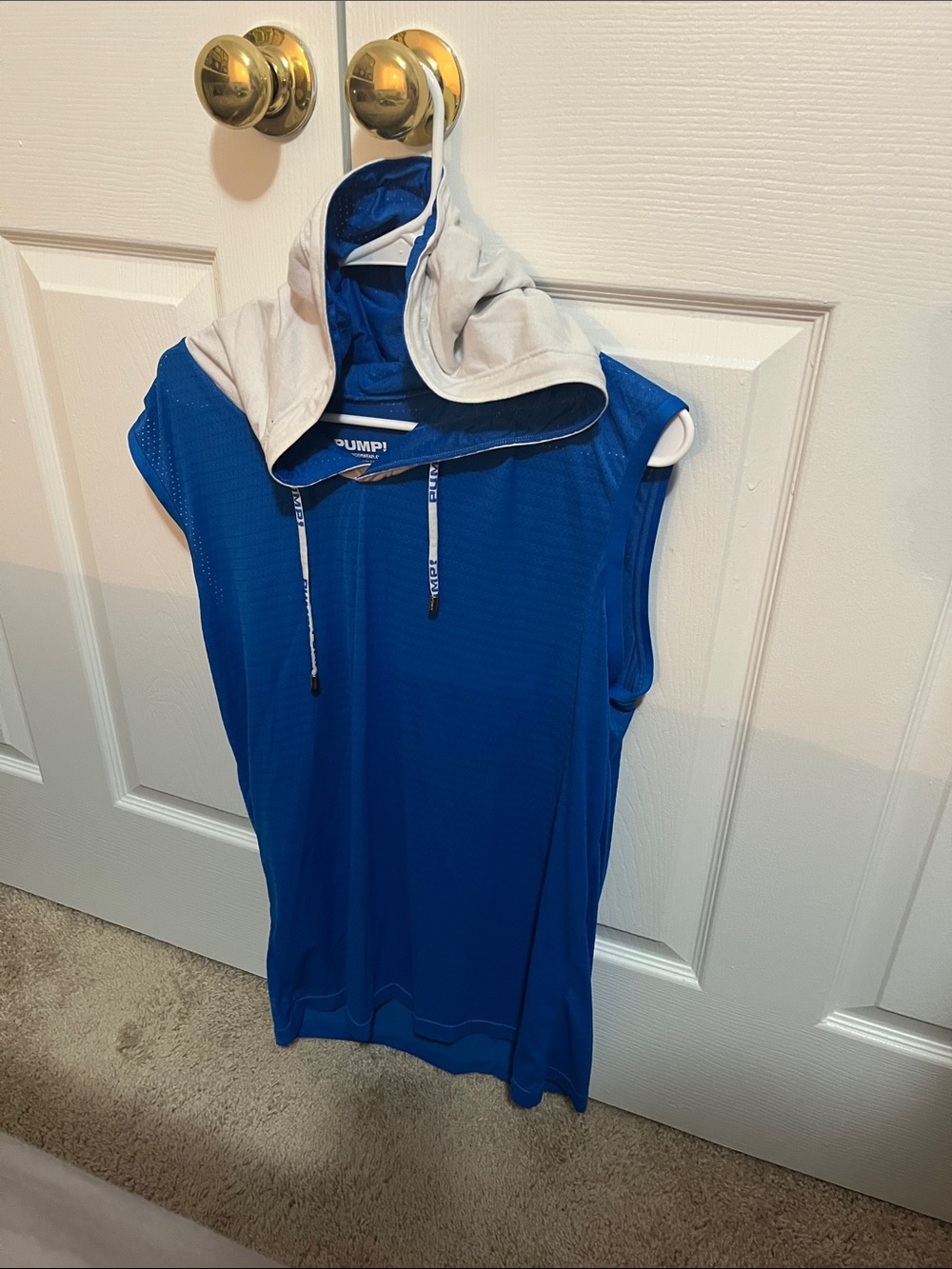 PUMP Bright Blue Sleeveless Hooded Athletic Tank with Light White Hood